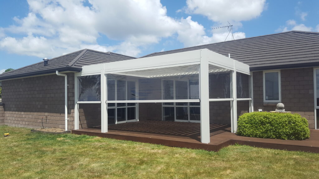 ZipTrak Outdoor Blinds Clear PVC creates a closed off area without losing any sun!