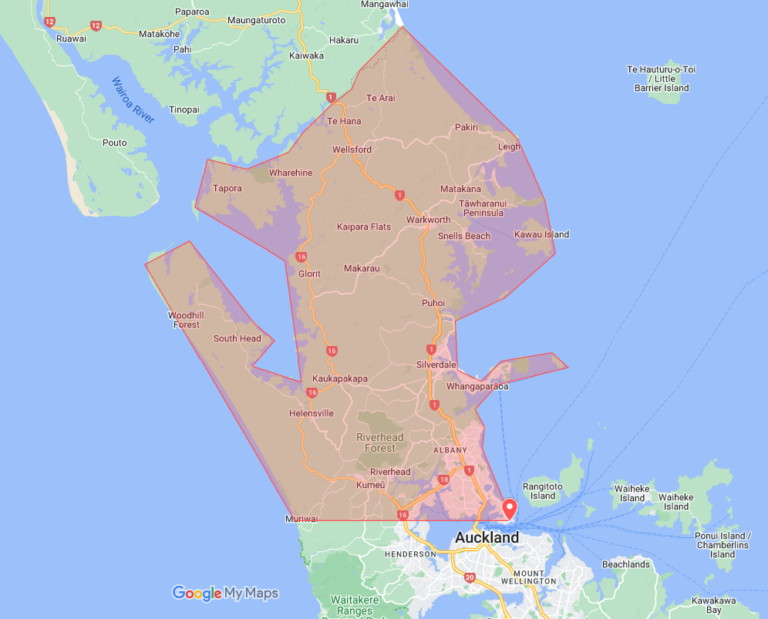 A map of NZ Louvres North Shore Servicing Region